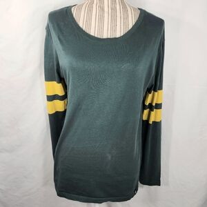 Treasure & Bond Green w/Yellow Arm Stripes Cotton Long Sleeve Top Size Small